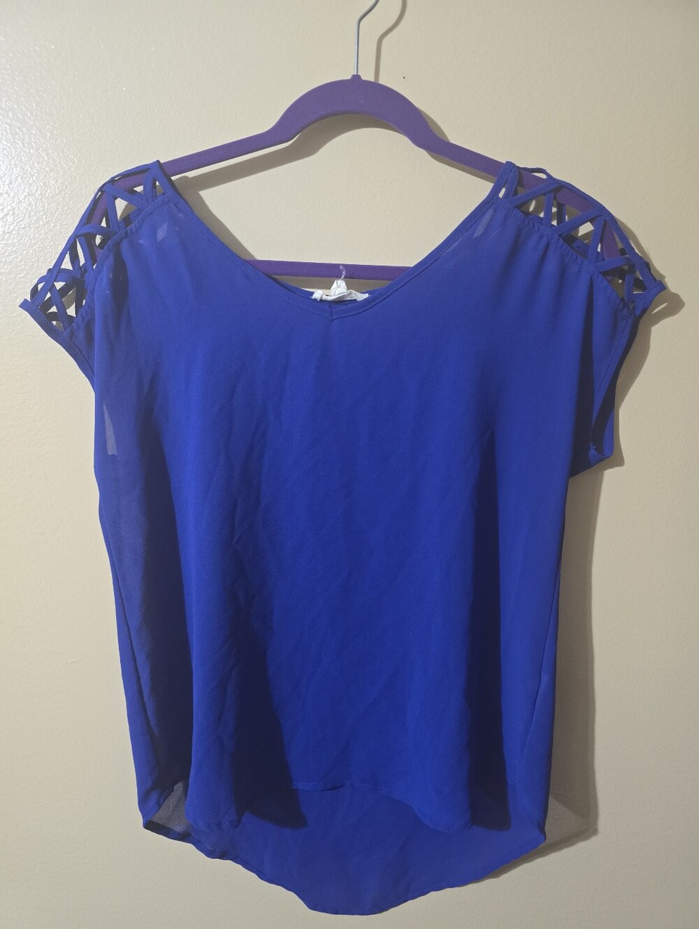 Women's Blue Cutout Shoulder Blouse